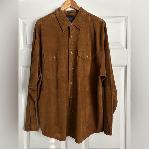 EUC Men’s Indigo Palms by Tommy Bahama Brown Suede Long Sleeve Shirt Jacket L